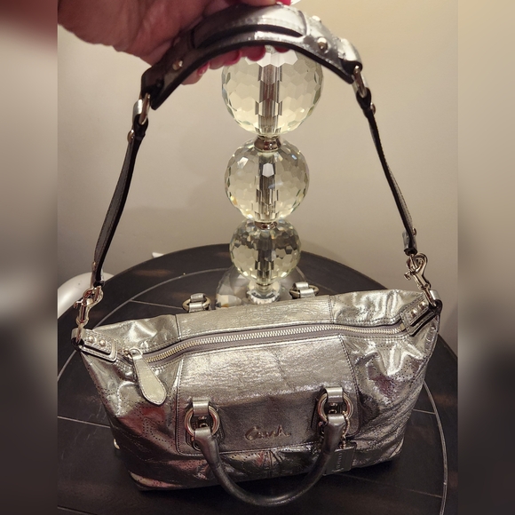 COACH Ashley Perforated Metallic Gunmetal Leather Satchel SALE SALE SALE!!! - Picture 9 of 16